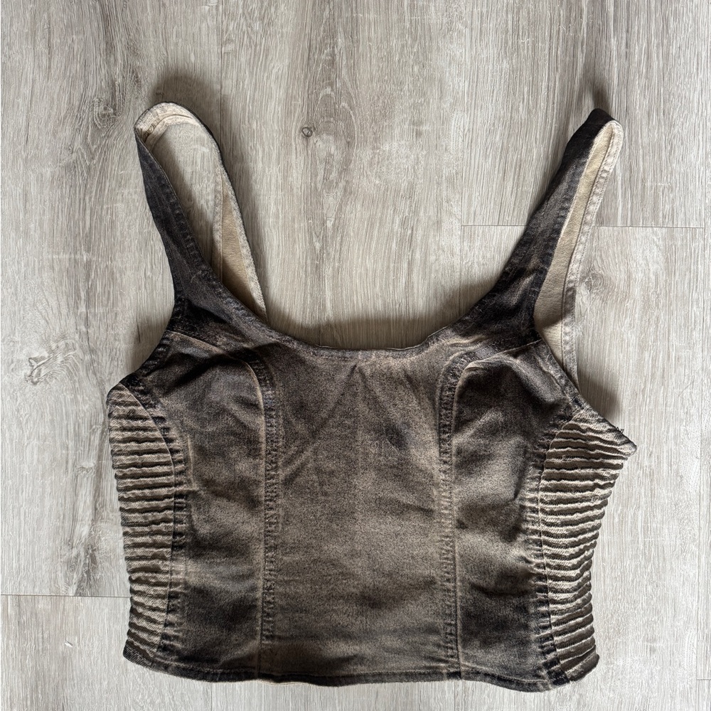 Revice Denim Washed Zip Corset Top